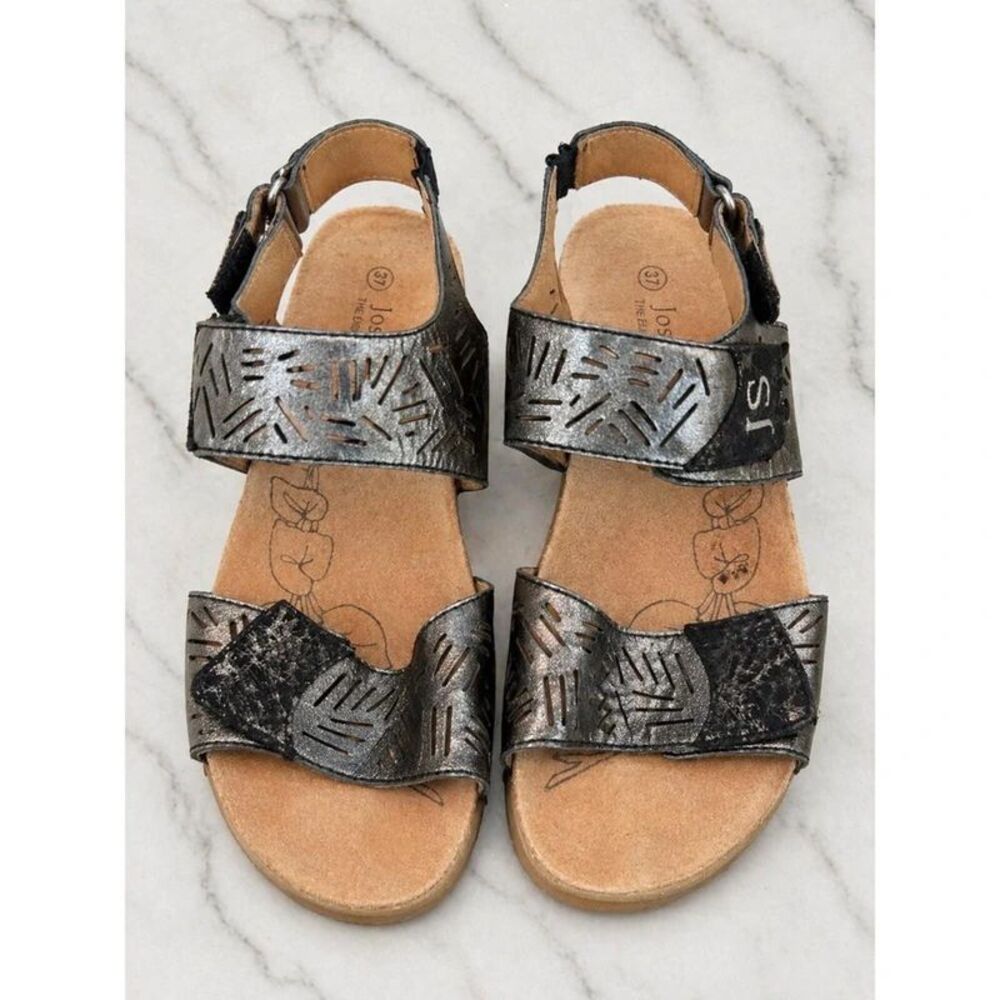 Josef Seibel Rosalie 13 Pewter Metallic Leather Comfort Sandals Womens 37 US 6.5